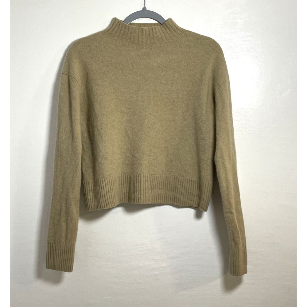 Everlane Women's The Good Merino Wool Sweater Cropped Size Small Tan Mock Neck